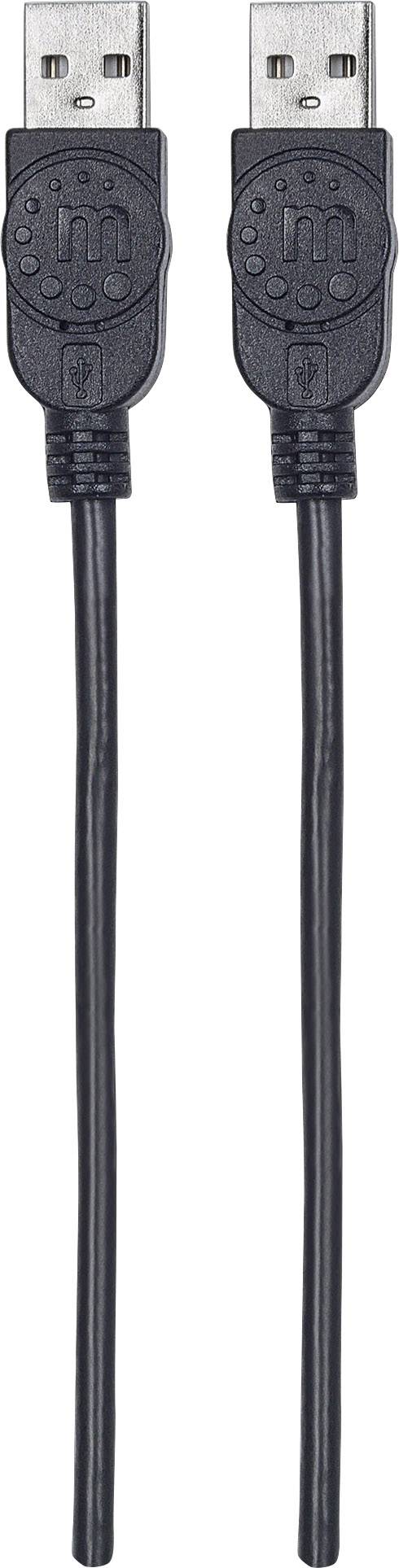 Manhattan Câble USB USB 2.0 USB-A mâle, USB-A mâle 3.00 m noir feuille de blindage, certifié UL, contacts dorés 353915-3