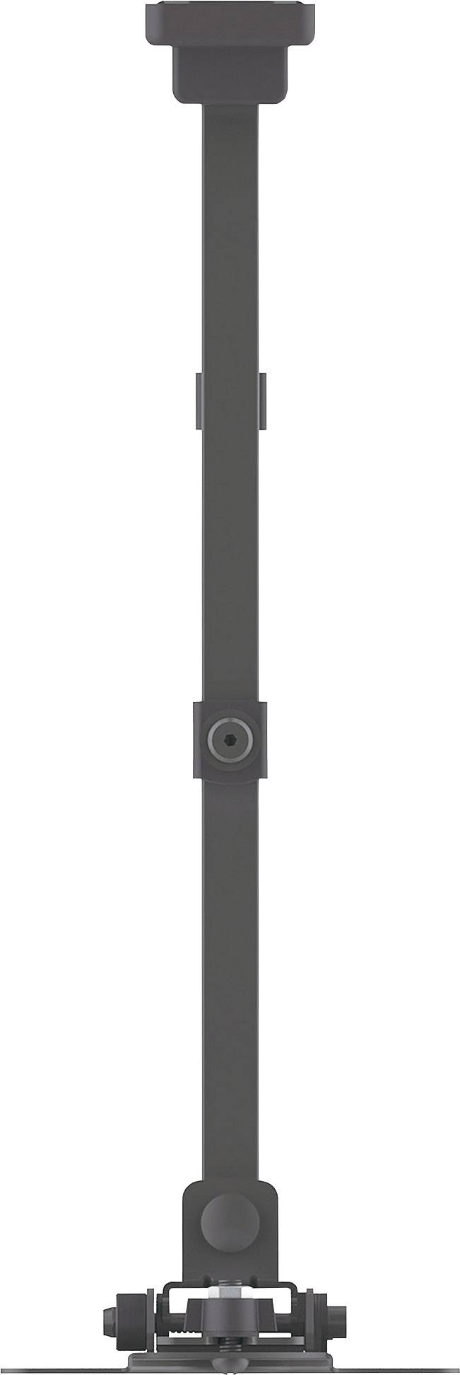 Support de plafond noir réglable avec articulations, pour la fixation d'un projecteur, présenté en vue latérale.