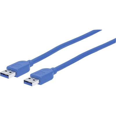 Manhattan Câble USB USB 3.2 Gen1 (USB 3.0) USB-A mâle, USB-A mâle 1.80 m bleu feuille de blindage, certifié UL, contacts