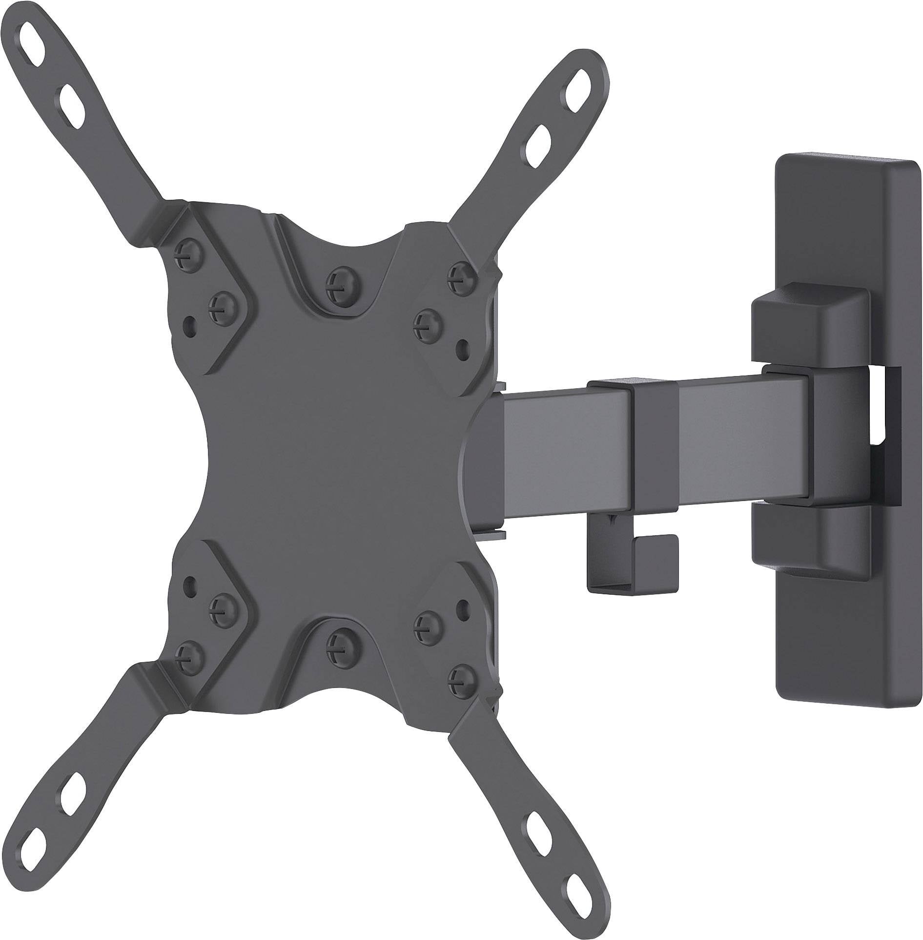 Un support mural noir pour téléviseur avec bras pivotant, adapté pour la fixation des téléviseurs à écran plat au mur.