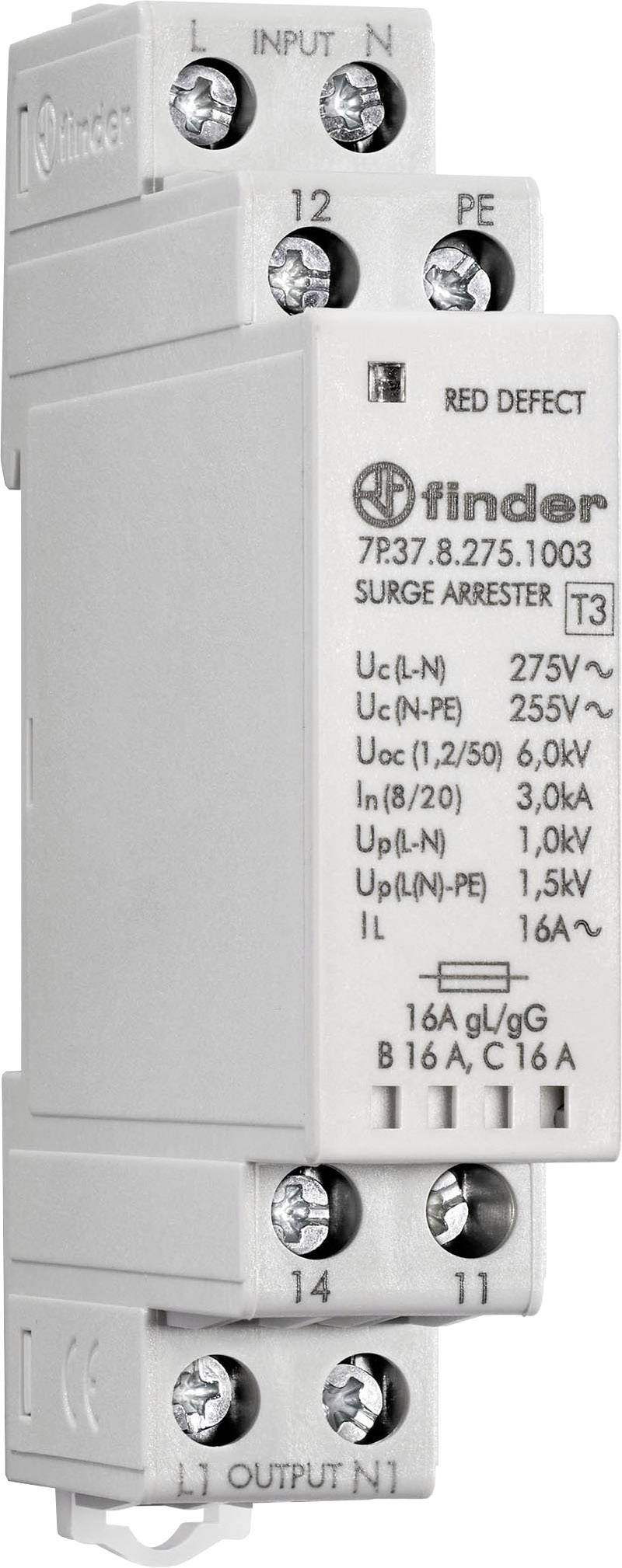 Parafoudre de Finder, modèle 7P.37, pour la protection des installations électriques contre les surtensions. Adapté pour 275V AC.