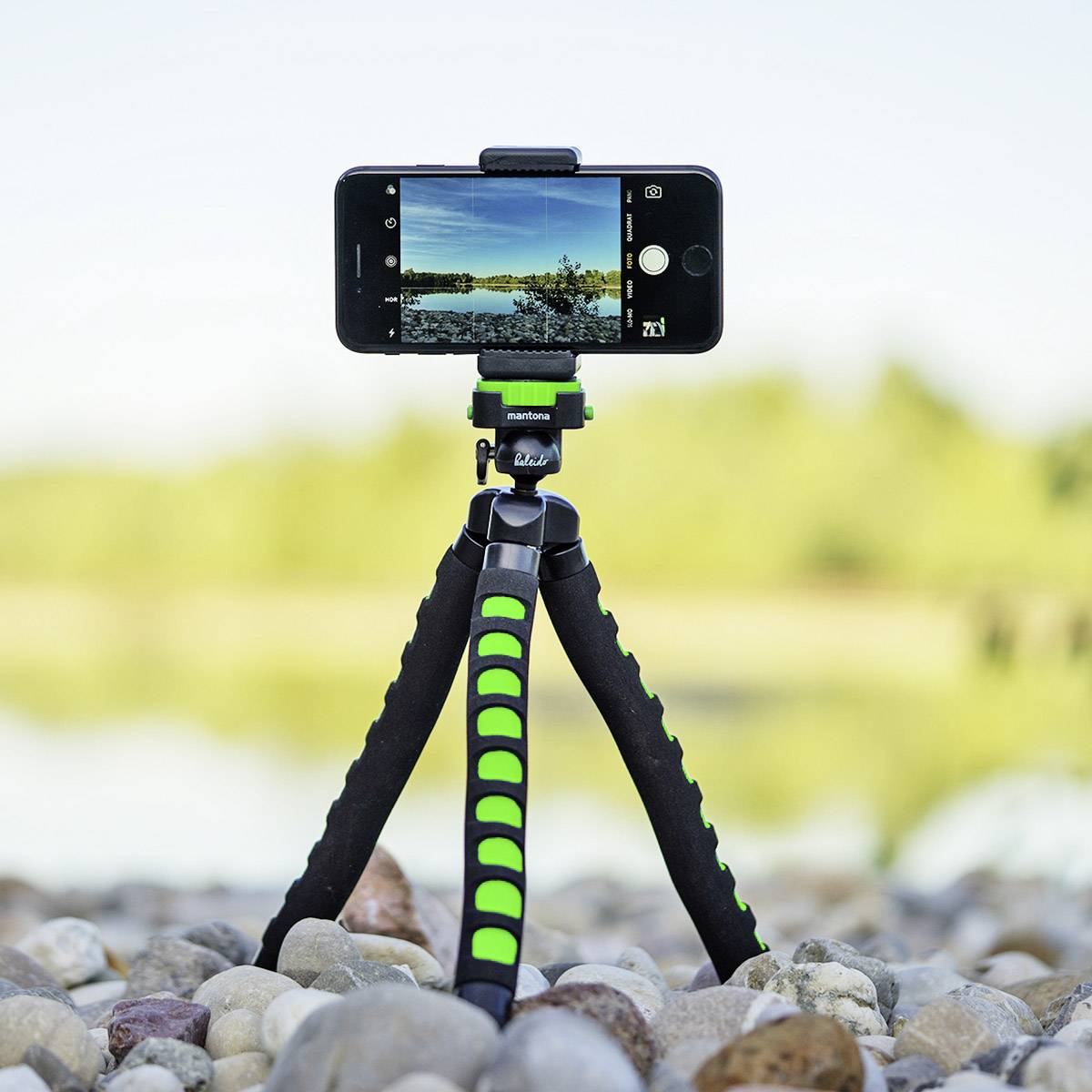Mantona Flex Trépied spécial 1/4 pouce Hauteur de travail=10 - 27 cm vert pour smartphones et GoPro-3