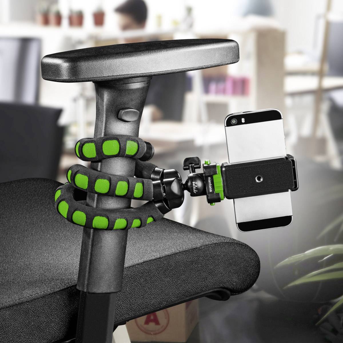 Mantona Flex Trépied spécial 1/4 pouce Hauteur de travail=10 - 27 cm vert pour smartphones et GoPro-5