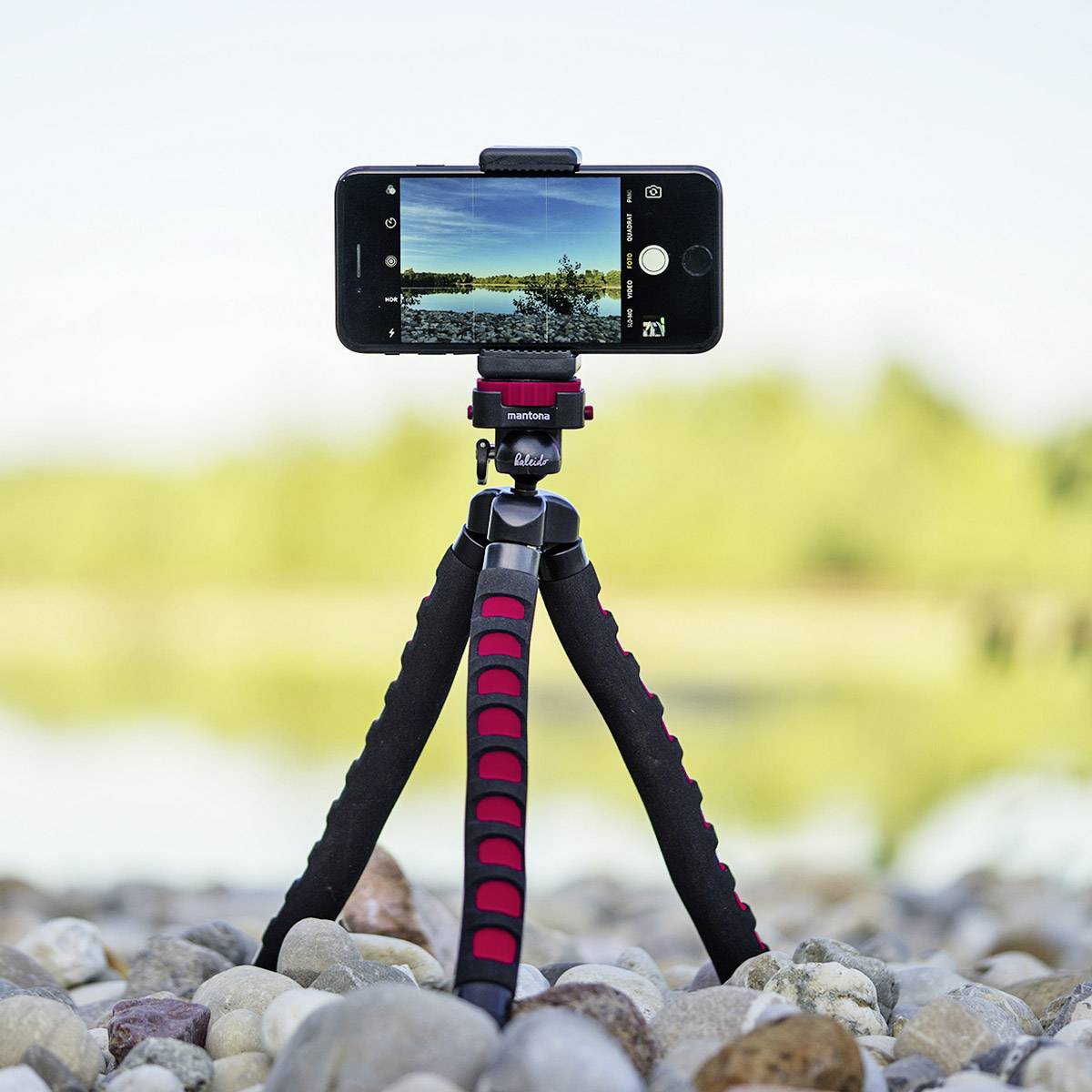 Mantona Flex Trépied spécial 1/4 pouce Hauteur de travail=10 - 27 cm rouge pour smartphones et GoPro-4