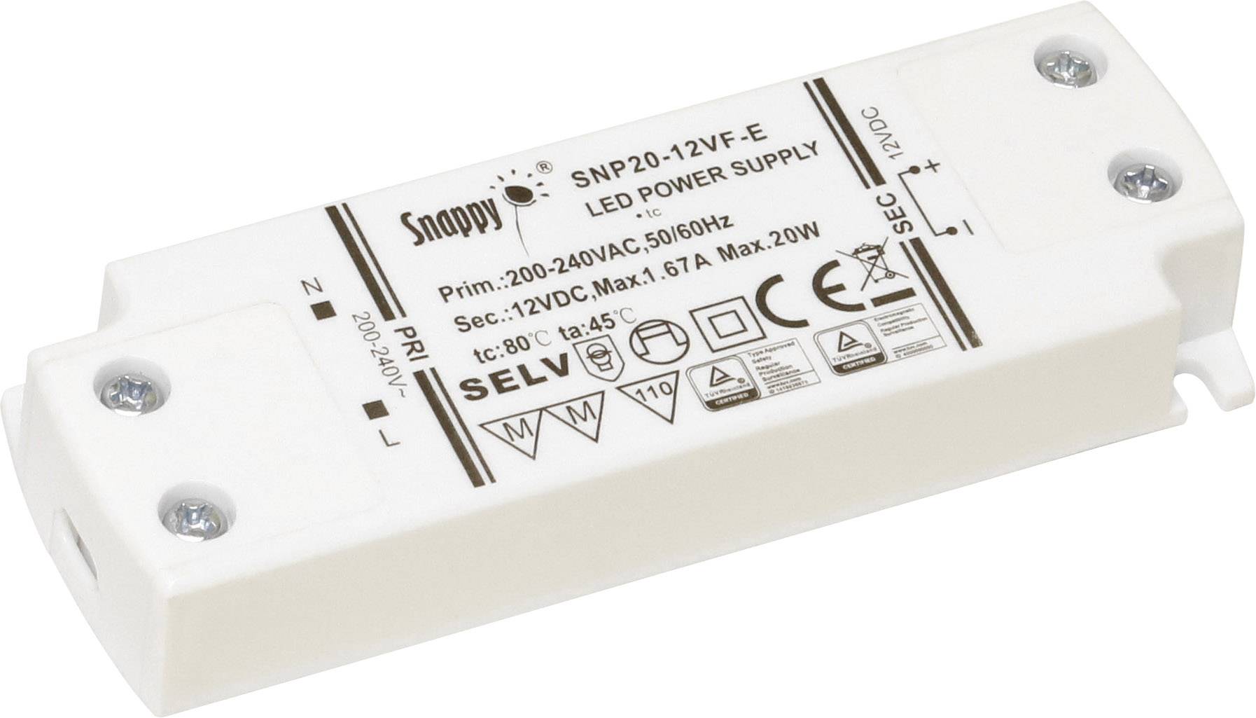 Dehner Elektronik SNP20-24VF-E Transformateur pour LED à tension constante 20 W 0 - 0.83 A 24 V/DC non dimmable, homologué pour les meubles, protection contre les surcharges 1 pc(s)