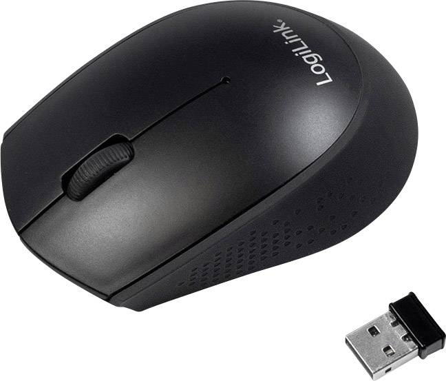 Souris d'ordinateur noire sans fil avec récepteur USB.