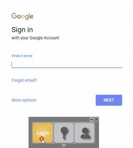 Page de connexion d'un service de messagerie avec un champ de saisie pour « E-mail ou téléphone », les options « Mot de passe oublié ? » et « Autres options », ainsi qu'un bouton « Continuer ».