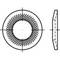 Dessin d'une pièce mécanique en vue de dessus et en coupe latérale. Montre un objet discoïdal avec des structures internes dentées.