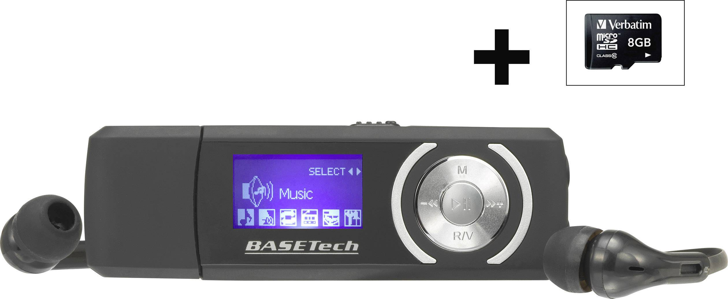 Lecteur MP3 Basetech BSMP301 BT1594192 8 GB noir double sortie casque , radio FM 1 pc(s