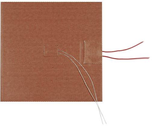 Une plaque de tissu marron avec deux câbles rouges et deux câbles blancs qui y sont fixés, probablement une partie d'un projet électronique ou d'un capteur.