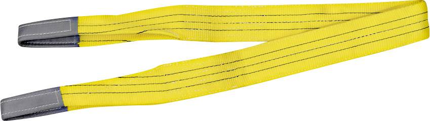 Sangle de remorquage jaune avec extrémités grises, renforcée par des coutures noires.