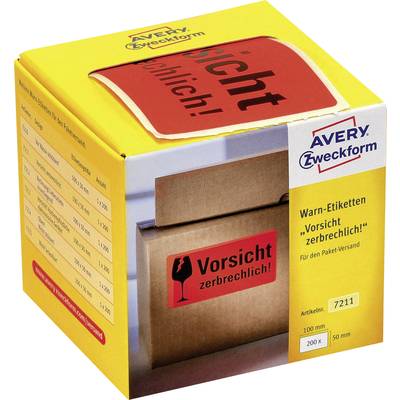 Avery-Zweckform 7211 Etiquette d'avertissement 100 x 50 mm papier rouge néon 200 pc(s) fixation permanente  