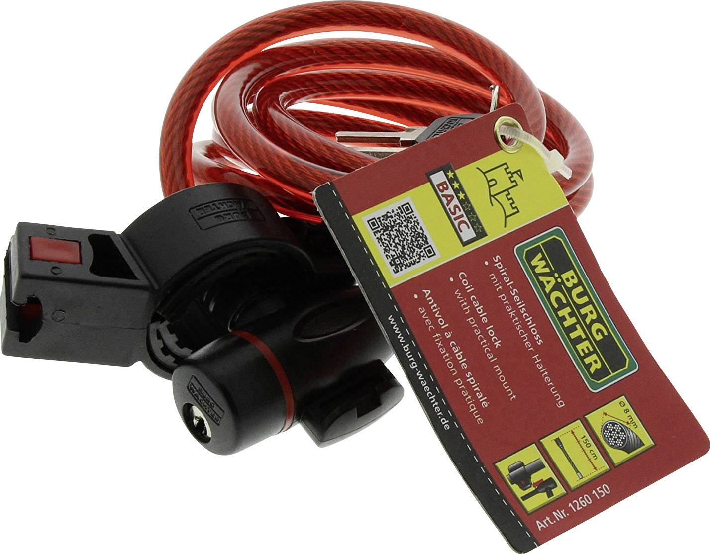 Lucchetto A Spirale Per Bici Burg-Wächter 150 Cm - Antifurto Con Cavo In Acciaio E Supporto | 2 Chiavi Incluse - Foto 3