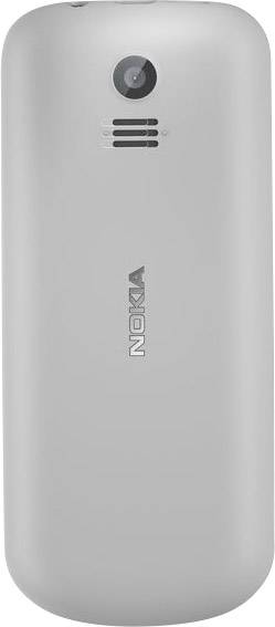 Dos d'un téléphone mobile Nokia gris avec un appareil photo et une découpe pour haut-parleur. Le nom de marque 'Nokia' est inscrit verticalement au centre.