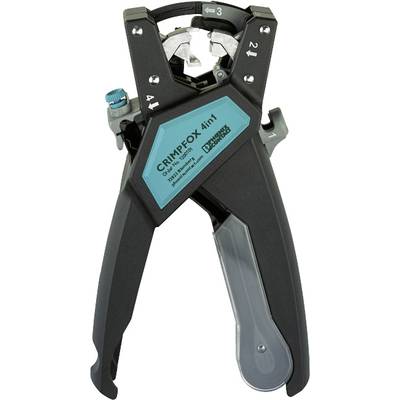 Pince à sertir CRIMPFIX 4-en-1 de Phoenix Contact avec des chiffres pour différentes tailles de câbles sur un boîtier noir.
