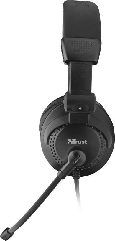 Casque noir Over-Ear avec microphone de la marque Trust, adapté pour ordinateur et communication.