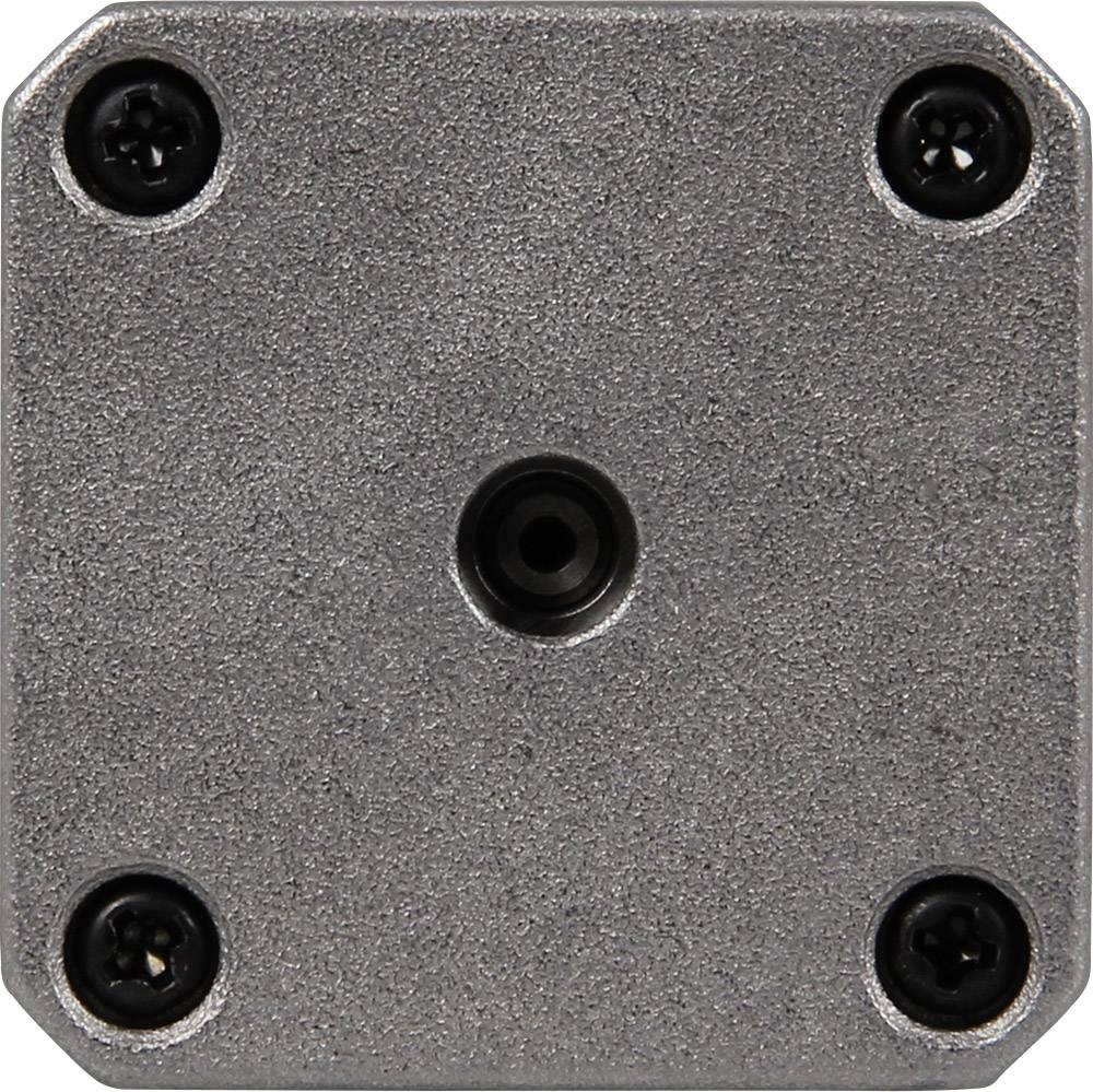 Plaque métallique carrée aux coins arrondis et comportant cinq trous ronds noirs. Un trou est placé au centre.