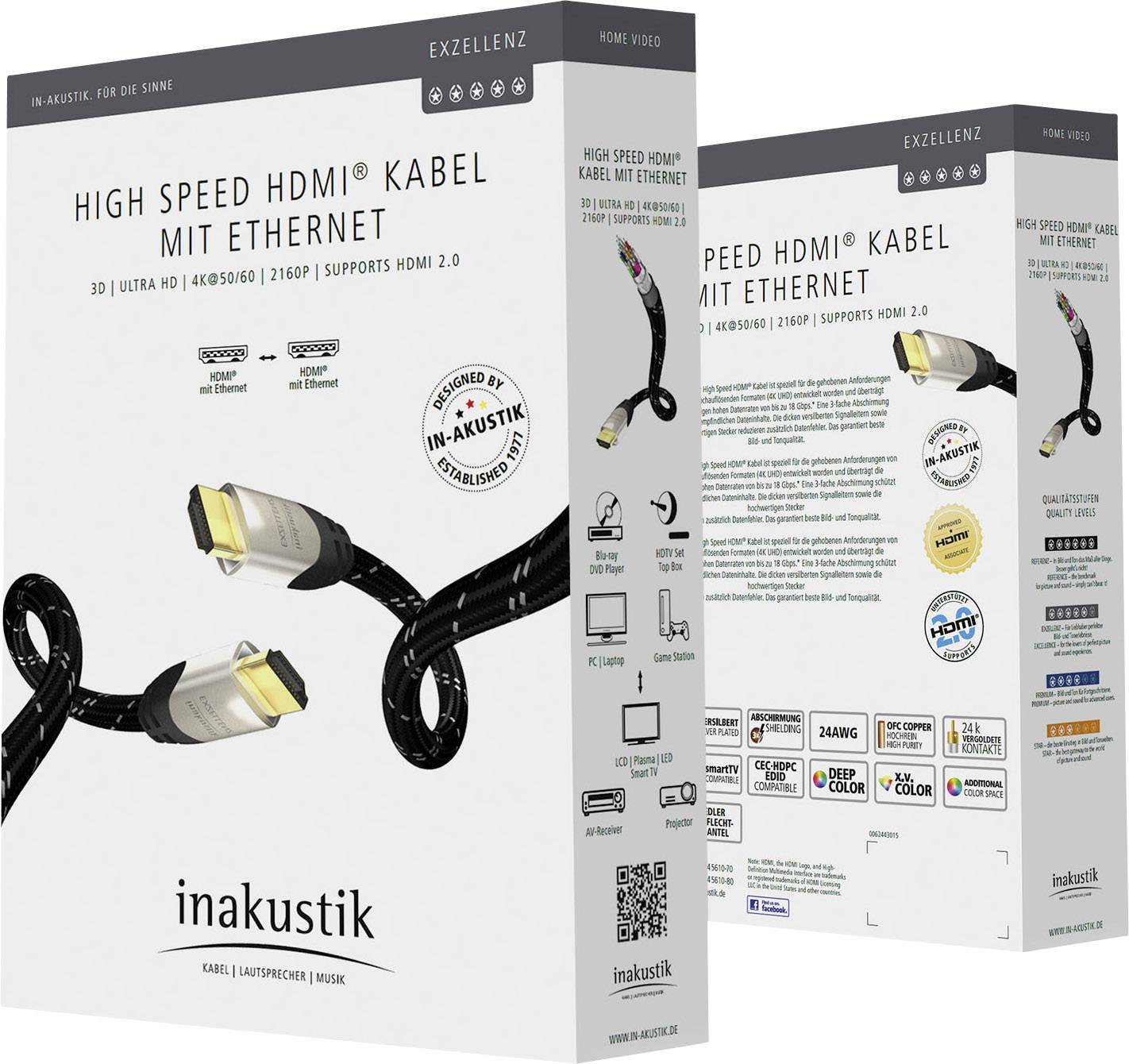 Câble de raccordement Inakustik HDMI Fiche mâle HDMI-A, Fiche mâle HDMI-A 3.00 m noir 006244303 canal de retour audio, b-2