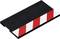 Un objet rectangulaire noir avec des bandes diagonales blanches et rouges sur un côté, ressemblant à un panneau d'avertissement.