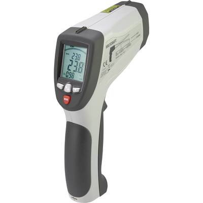 Thermomètre infrarouge avec affichage LCD indiquant 23,8°C et -3,8°C. L'appareil dispose d'une fonction laser, d'un boîtier gris et d'un bouton de mode rouge.