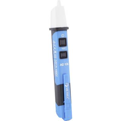 Testeur de tension bleu avec clip noir et deux boutons, modèle 'MD 106', adapté pour des tensions jusqu'à 1000V.