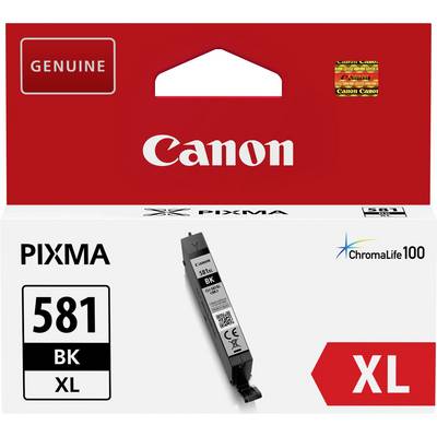 Cartouche d'encre noire Canon PIXMA 581 BK XL, taille XL. L'emballage indique 'Originale', 'ChromaLife100', compatible avec les imprimantes Canon.