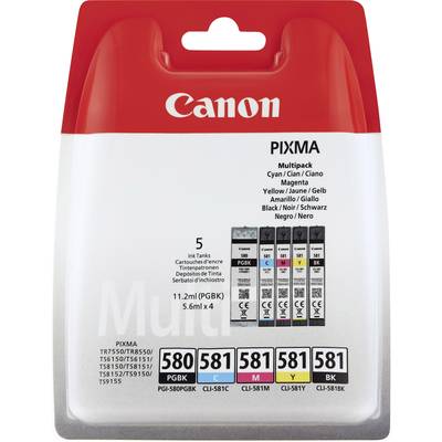 Canon Encre PGI-580, CLI-581 PBKBKCMY d'origine pack bundle noir, noir photo, cyan, magenta, jaune 2078C005 Encre