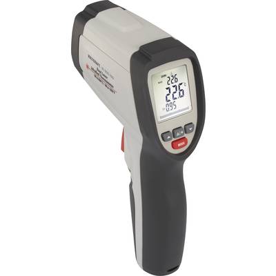 Thermomètre infrarouge affichant 22,6 degrés Celsius sur son écran. L'appareil est noir et blanc avec une touche rouge et plusieurs modes de mesure.