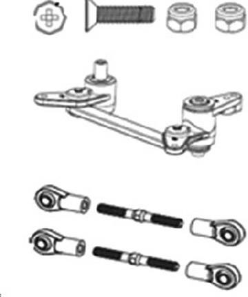 Dessin technique de pièces automobiles, comprenant un système de direction avec articulations à rotule, vis et écrous.