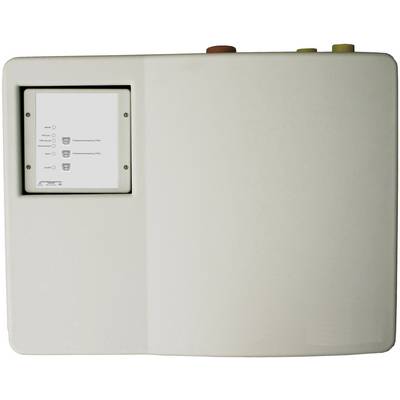 Appareil rectangulaire blanc avec un petit écran sur la gauche. L'écran affiche plusieurs voyants lumineux et inscriptions.