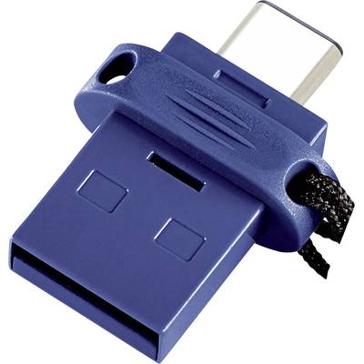 Une clé USB-C bleue avec une boucle à un coin, utilisée pour stocker et transférer des données.