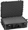 Valise rigide noire ouverte avec intérieur en mousse, adaptée au transport sécurisé d'équipements sensibles.