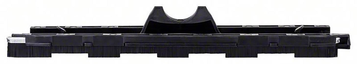 Un boîtier rectangulaire noir en plastique avec plusieurs compartiments et une découpe semi-circulaire centrale en haut.