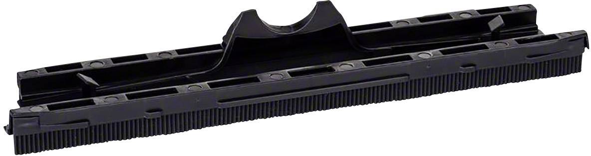 Une barre de brossage rectangulaire noire en plastique avec des poils à une extrémité, probablement partie intégrante d'un système de nettoyage ou d'un support.