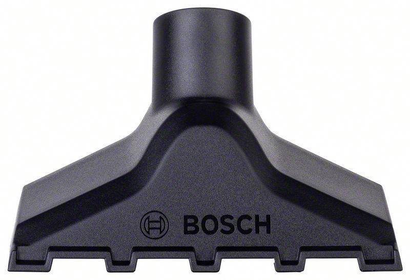 Buse d'aspirateur Bosch noire à forme plate et large, avec bord dentelé, adaptée au nettoyage des tapis et des sols durs.