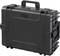 Valise rigide noire, robuste, avec poignée de transport, surface en plastique et coins renforcés. Idéale pour un transport en toute sécurité.