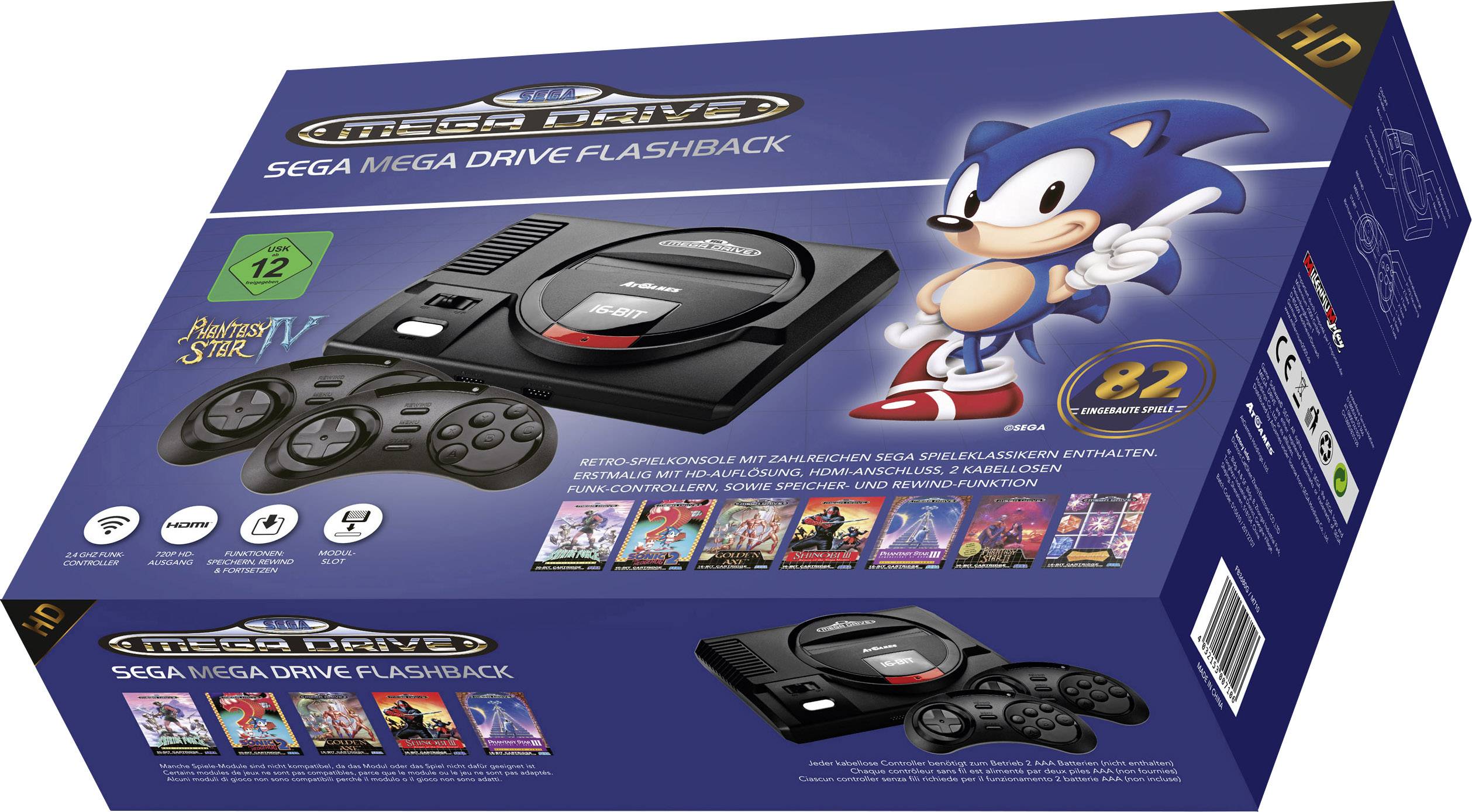 SEGA Megadrive Flashback HD Console rétro noir avec 2 manettes sans fil-4