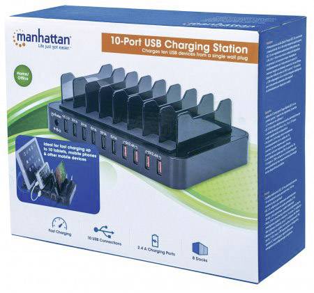 Station de charge USB Manhattan 180009 Courant de sortie (max.) 17000 mA 10 x USB-5