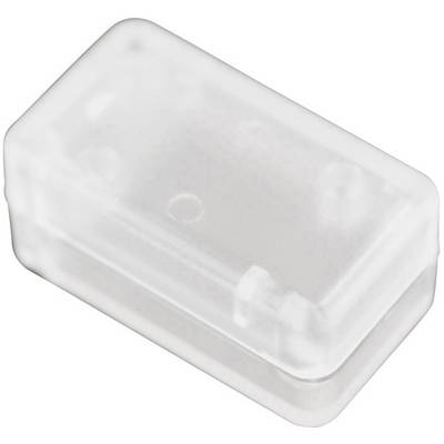 Un contenant en plastique transparent, rectangulaire, avec des coins arrondis. Il semble être vide.