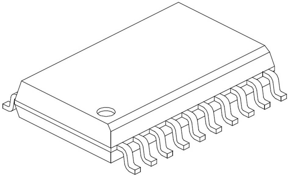 Dessin schématique d'un circuit intégré avec plusieurs broches sur les côtés, illustré dans un angle de perspective.
