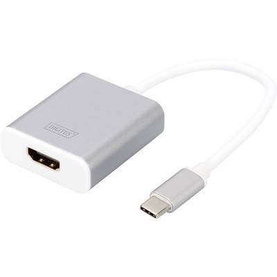 Adaptateur HDMI vers USB-C argenté avec une entrée HDMI d'un côté et un connecteur USB-C de l'autre côté.