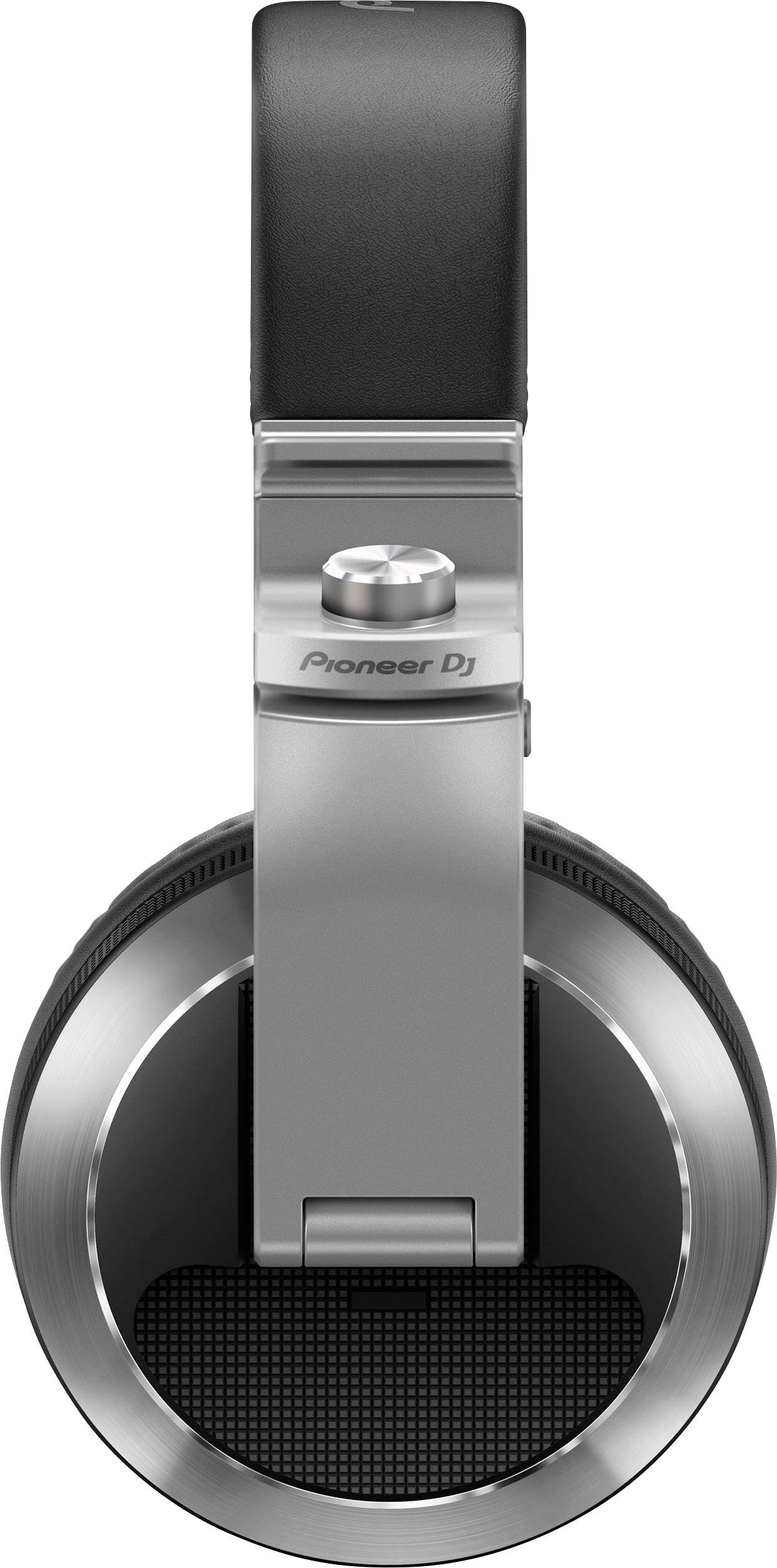 Casque audio vue de dessus, argent et noir avec l'inscription 'Pioneer DJ' sur l'arceau.