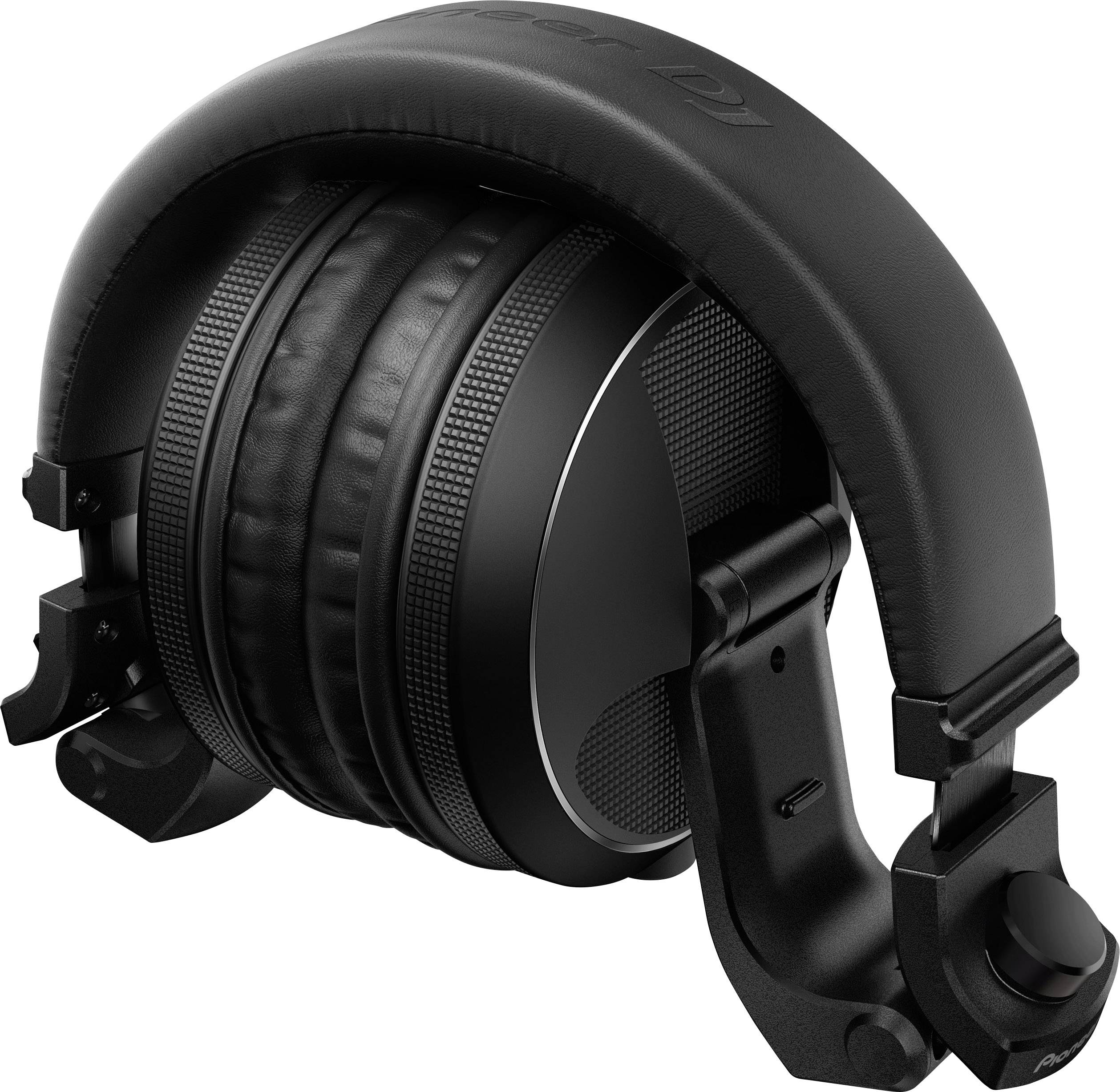 Casque audio noir à écouteurs circumauraux, replié. Il dispose d'un bandeau rembourré et de coussins d'oreilles, adapté pour la musique ou le studio.