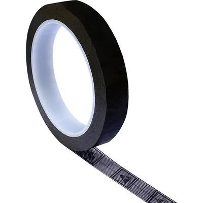 Un rouleau de ruban isolant noir avec une surface intérieure blanche. Un court segment du ruban est déroulé et gît sur le sol.