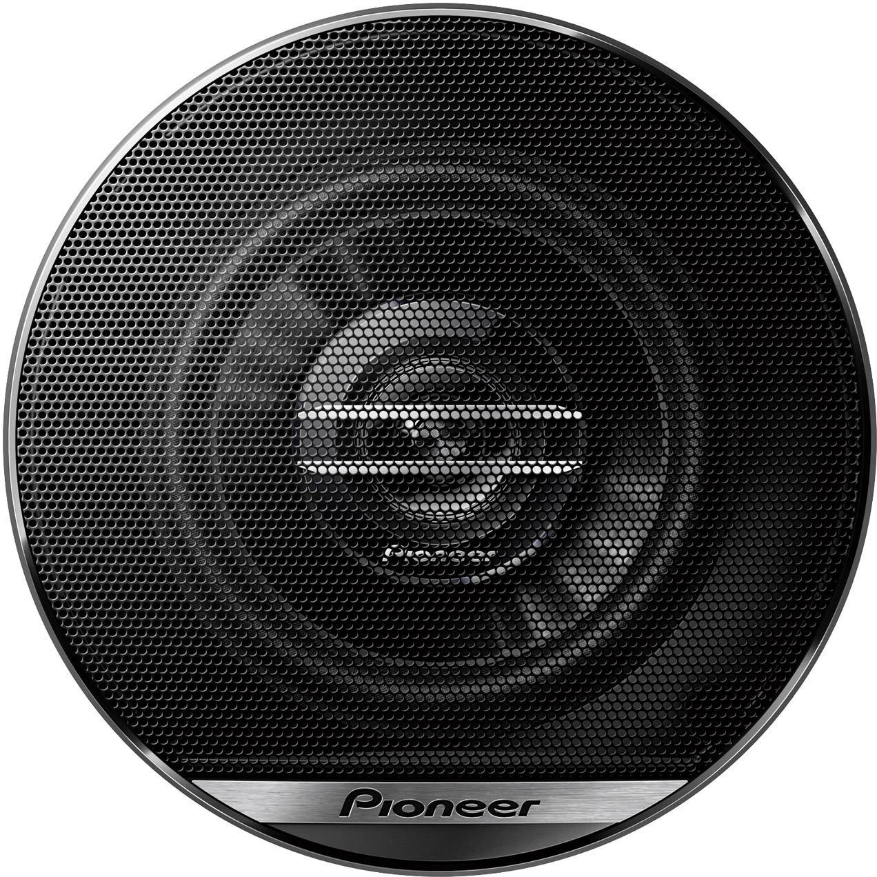Système audio rond avec grille noire, nom de marque 'Pioneer' visible en bas.