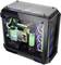 Un boîtier de PC gaming avec des parois latérales transparentes révèle un éclairage intérieur lumineux et coloré et des composants matériels visibles.