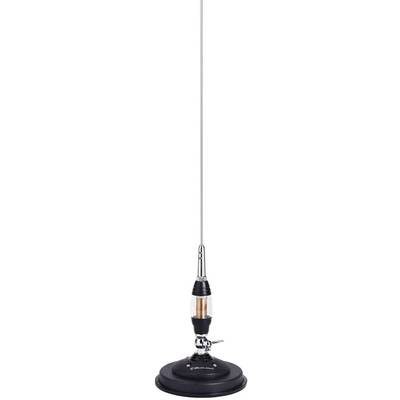 Une antenne de voiture avec base magnétique et tige métallique, adaptée à la réception de la bande CB et d'autres ondes radio.