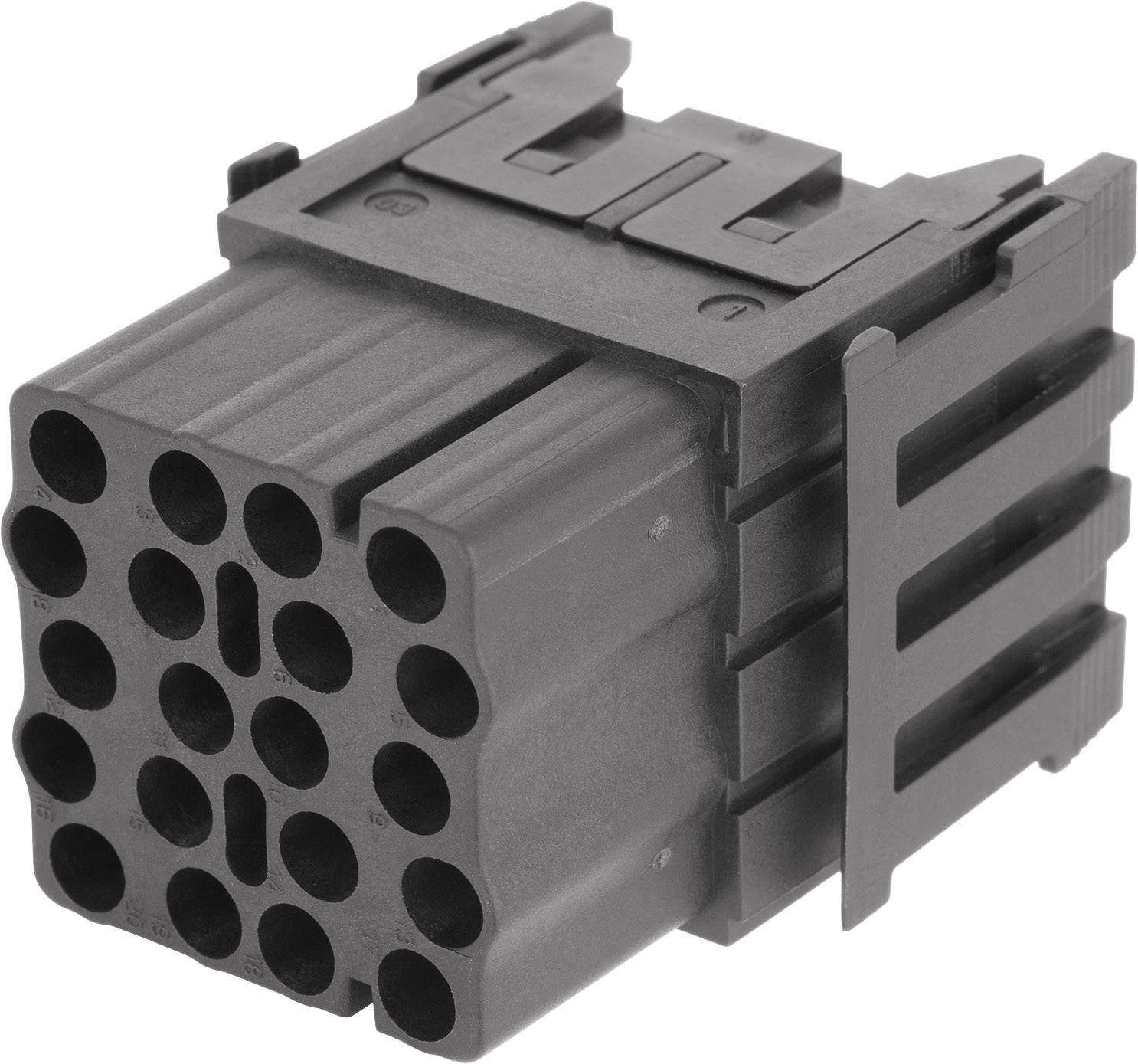 Connecteur avec 16 broches dans un boîtier en plastique noir, adapté aux applications électroniques.