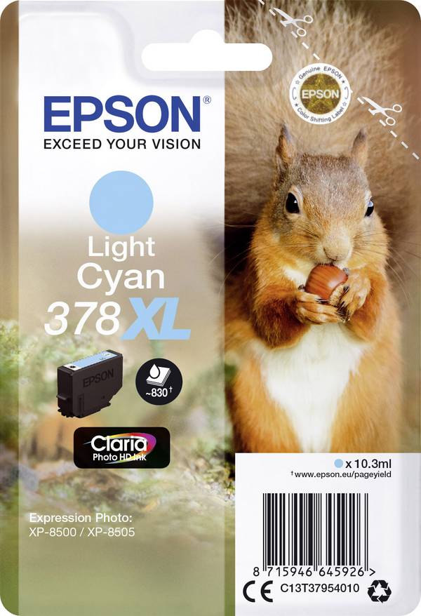 EPSON 5LB Singlepack Light Cyan 378XL Squirrel Clara Photo HD Ink