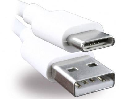 Un câble USB avec une connectique USB-C et une connectique USB-A.
